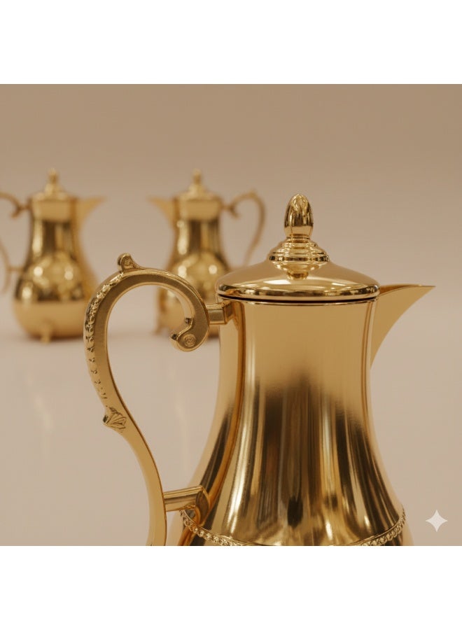 دبي كريستال ترمس قهوة وشاي فاخر مطلي بالذهب، إبريق قهوة عربي ذهبي، تصميم دلة تقليدي، مقبض مزخرف، قاعدة ذات أرجل، غطاء مزخرف - Image 4
